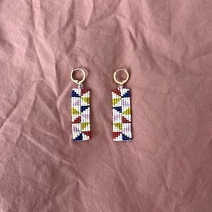 Handmade Geometric Colorful Pinwheel Huggie Gold Plated Sead Beed Earrings